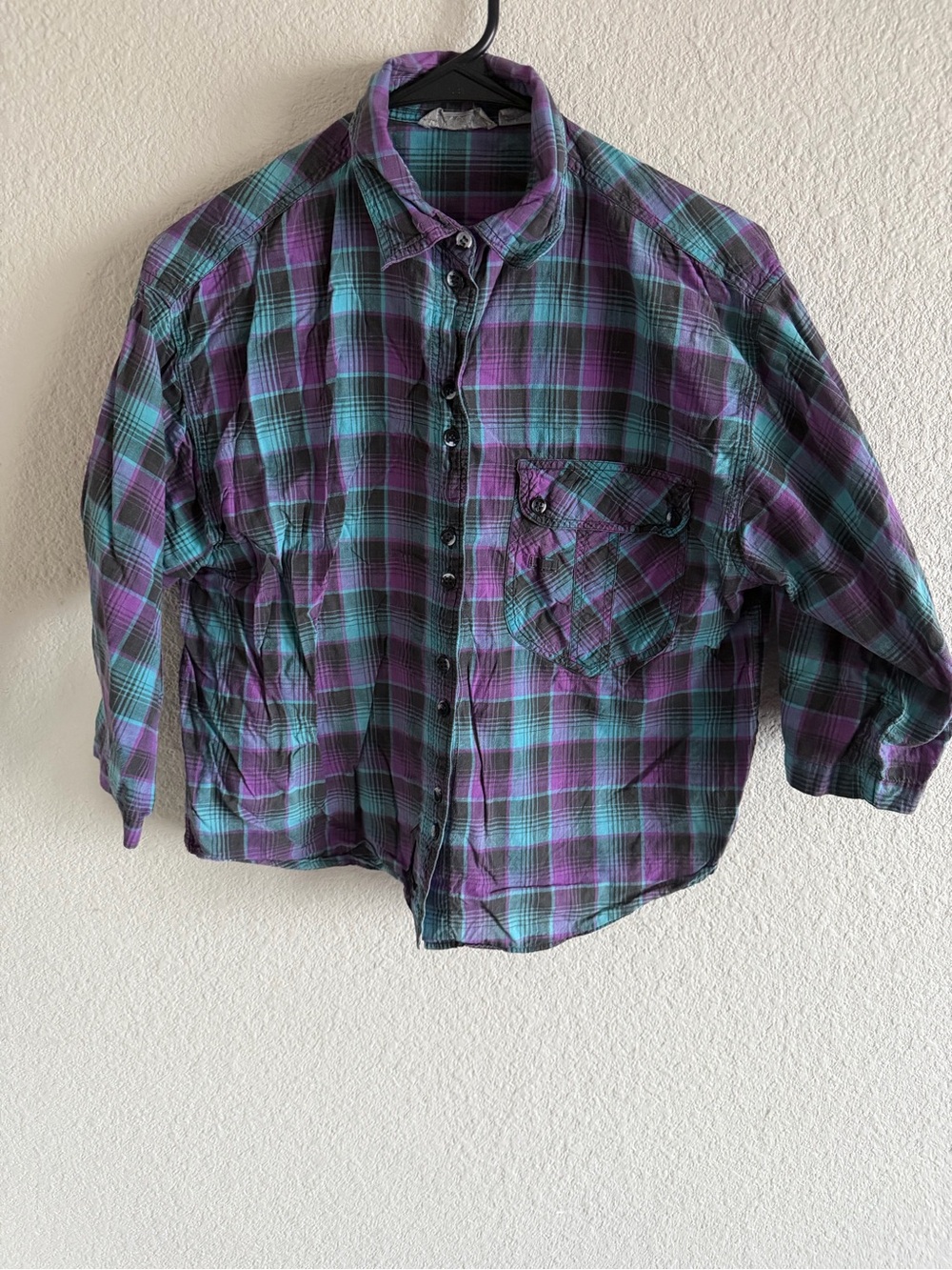 Lucky Brand Teal & Purple Plaid Cotton Button-Down